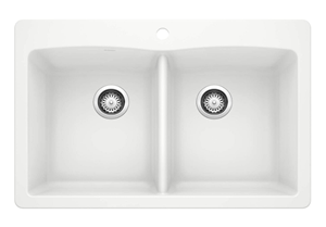 BLANCO, White 440221 DIAMOND SILGRANIT 50 50 Double Bowl Drop-In or Undermount Kitchen Sink