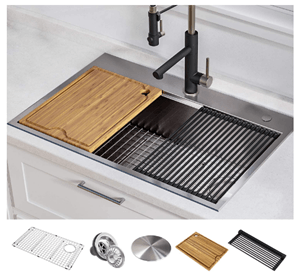 KRAUS KWT310-30 Kore Workstation 30-Inch Drop-In or Undermount 16 Gauge Single Bowl Stainless Steel Kitchen Sink