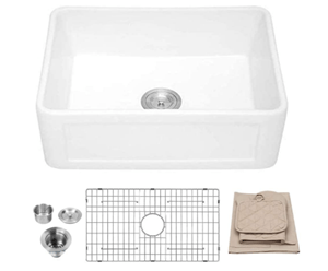 White Farmhouse Sink - Lordear 24 inch Kitchen Sink White Apron-Front Fireclay Porcelain Ceramic Single Bowl Small Reversible Farm Sink