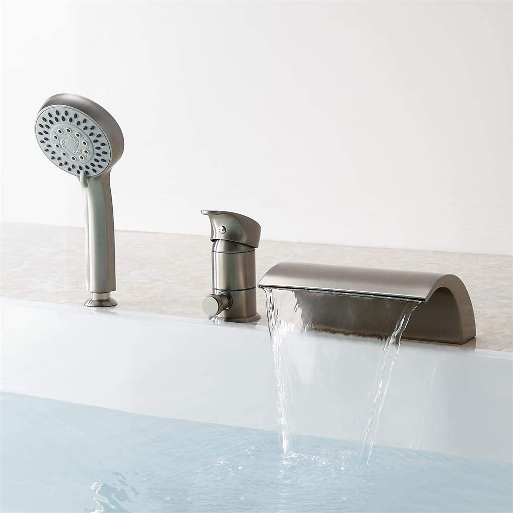 Lovedima Bathroom Waterfall Roman Tub Filler Faucets Handshower Valve Set Brushed Nickel