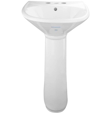 Ondine 16 Inch Pedestal Sink - Compact White Sink With Overflow And Pre-Drilled Holes - Heavy Duty Grade A Vitreous China Built - Porcelain Scratch And Stain Resistant - Renovators Supply