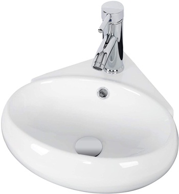 Puluomis White Ceramic Triangle Bathroom Wall Mount Sink Corner Sink with Single Faucet Hole and Overflow