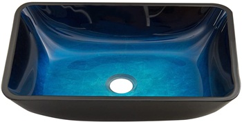 VIGO VG07068 Turquoise Water Handmade Countertop Glass Rectangular Vessel Bathroom Sink in Turquoise Finish