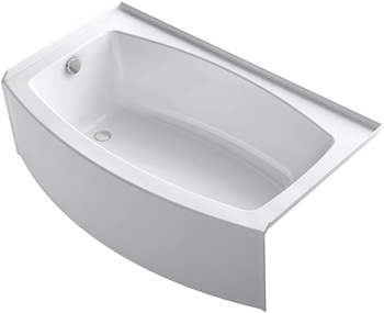 KOHLER K-1118-LA-0 Expanse 60-Inch x 30-Inch Curved Alcove Bath with integral flange and left hand drain, White
