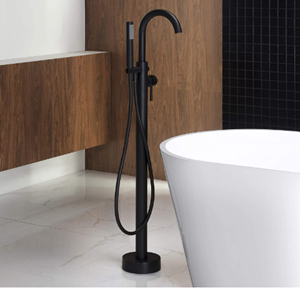WOODBRIDGE Freestanding Tub Filler Bathtub Floor Mount Brass Bathroom Faucets with Hand Shower, F-0006 Matte Black