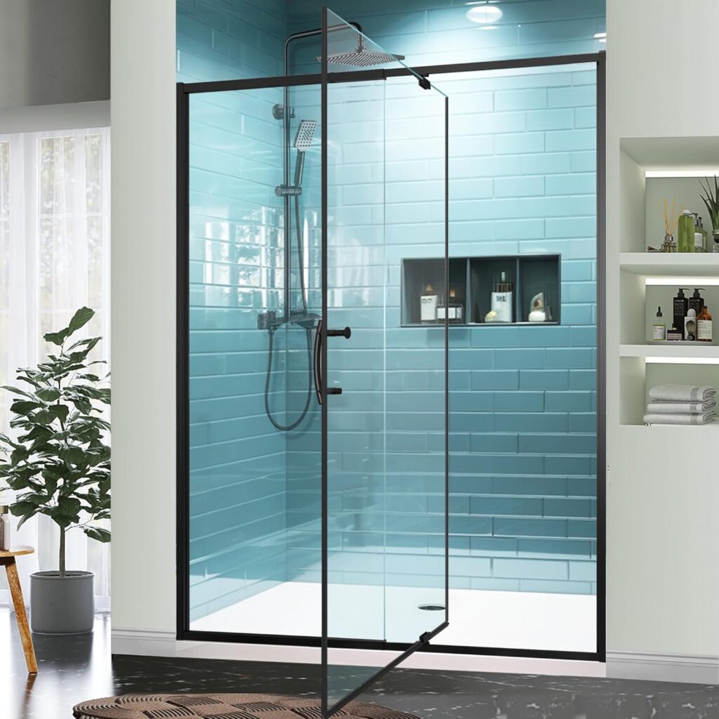GroGro 56-60" W x 71" H Swing Glass Shower Door 