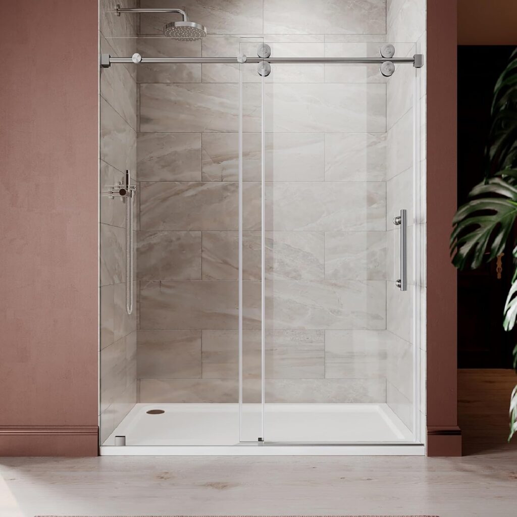UNIKOO 66"-72" W×76" H Frameless Stainless Steel Sliding