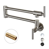 WOWOW Pot Filler Kitchen Faucet Solid Brass Folding Wall Mount Faucets Stretchable Double Joint Swing Arm Faucet Single Hole 2 Handles Brushed Nickel Commercial Faucet