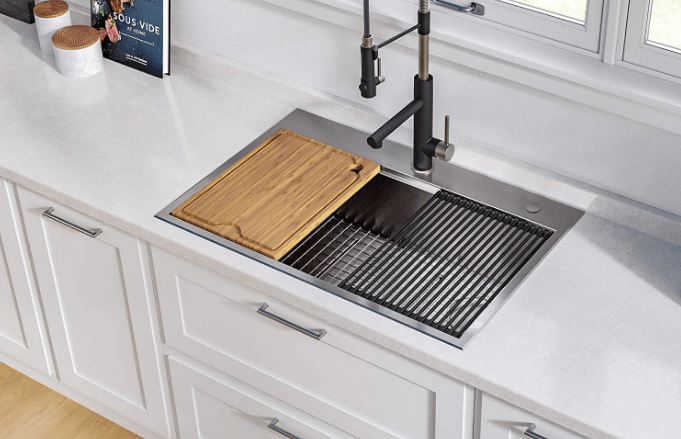kraus kore workstation farmhouse apron stainless steel kitchen sink