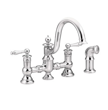 Moen S713 Waterhill Two Handle Traditional Bridge Kitchen Faucet with Side Sprayer