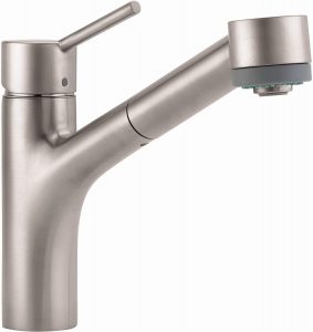hansgrohe Talis S Easy Install Kitchen Faucet 1-Handle 9-inch Tall Pull Down Sprayer Wide Reach in Stainless Steel Optic, 06462860