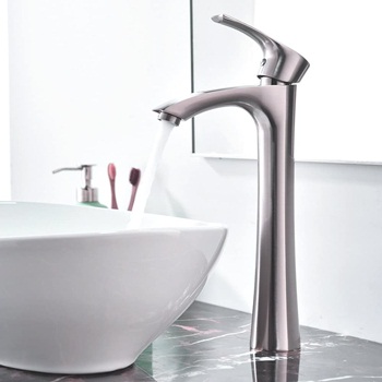 KINGO HOME Contemporary Single Handle Tall Vessel Sink Brushed Nickel Vanity Bathroom Faucet, Basin Mixer Tap