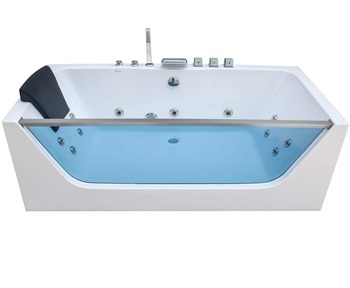Empava 67 in. Acrylic Alcove Whirlpool Bathtub-Hydromassage Rectangular Jetted Soaking Tub with Center Drain-Waterfall Faucet, 67 Inch, White