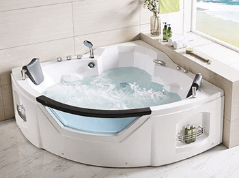 Acrylic Whirlpool Corner Bathtub 61in 2 Person Hydro-massage Soaking SPA Double Ended Tub