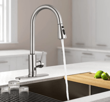 Qomolangma Touchless Kitchen Faucet with Pull Down Sprayer, Motion Single Handle Kitchen Sink Faucet with Pull Out Sprayer, Stainless Steel, Fingerprint Resistant, Brushed Nickel