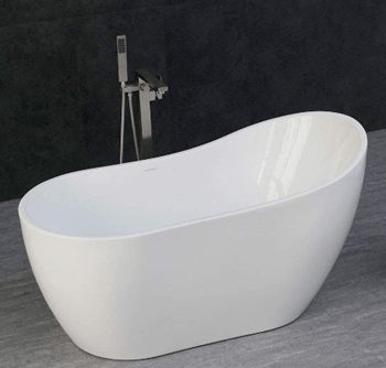WOODBRIDGE Acrylic Freestanding Contemporary Soaking Tub with Brushed Nickel Overflow and Drain, B-0006 BTA1507, 54in Bathtub