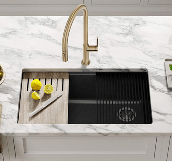 Kraus KGUW2-33MBL Bellucci Workstation Undermount Granite Composite Single Bowl Kitchen Sink with Accessories, 32 Inch, Metallic Black