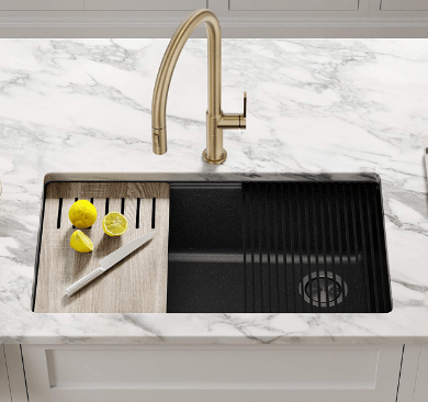Kraus KGUW2-33MBL Bellucci Workstation Undermount Granite Composite Single Bowl Kitchen Sink with Accessories, 32 Inch, Metallic Black