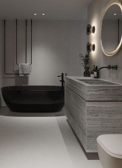 A Comfortable Master Bathroom Grey Minimalist Bathroom Ideas