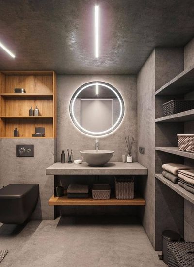 All Grey and Rough Arrangement Grey Minimalist Bathroom Ideas