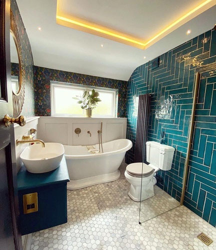 Green Tiles and Mosaic Flooring Peacock Bathroom Ideas